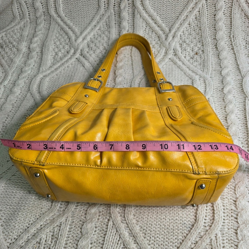 Maxx New York Large Shoulder Bag Bright Yellow‎ Faux Leather Leopard Lining - Picture 12 of 13